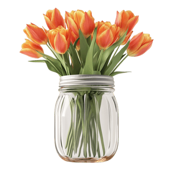 A jar of orange tulips with a silver lid labeled png