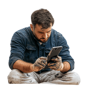 A man repairing a mobile phone against a transparent background png