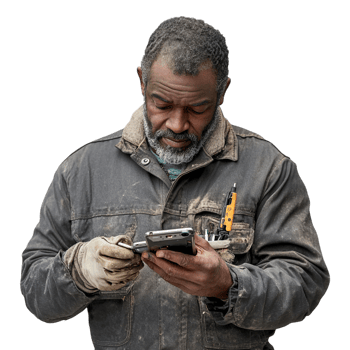 A man repairing a mobile phone against a transparent background png