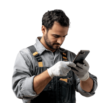 A man repairing a mobile phone against a transparent background png