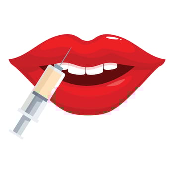 Syringe injecting hyaluronic acid into red lips for augmentation vector
