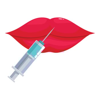 Syringe injecting filler into beautiful lips for augmentation vector