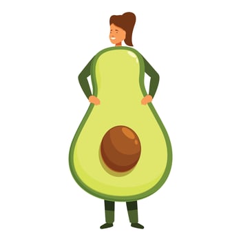 Woman wearing big ripe avocado costume smiling and posing with hands on hips vector