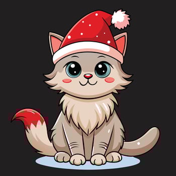 Christmas Cat illustration for holiday prints, digital projects, and creative designs. Perfect for festive decor and seasonal clipart needs. vector