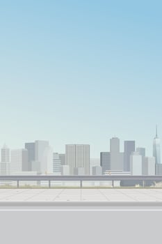 Cityscape view from sidewalk have skyscraper and blue sky vertical background graphic illustration. vector