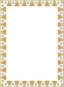 golden square Egyptian ornament. Rectangle, frame, ancient Egypt.Pattern of lotus flowers and sun vector