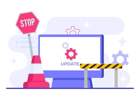 The system is undergoing updates and maintenance, Computer with software update screen flat illustration, System maintenance, update process, install software, operating system vector