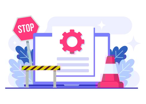 Laptop with system upgrade process flat illustration template, Software update, System maintenance, update process, install software, operating system vector