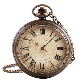 An old pocket watch with chain attached to it png