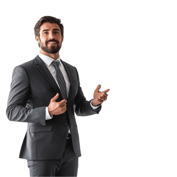 A man in a suit is gesturing while standing png
