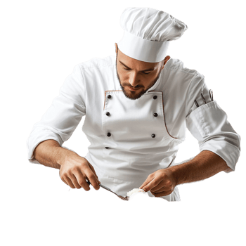 Chef in chef hat preparing food png