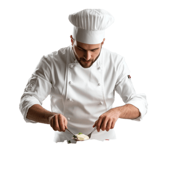 Chef in white chef hat preparing food png