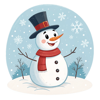 Cheerful Snowman With A Top Hat And Carrot Nose Illustration png