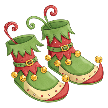 Whimsical Elf Shoes with Curly Toes and Festive Design Christmas Illustration png