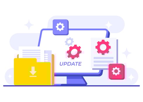 Users update their devices to ensure they run the latest software, System maintenance flat illustration, Error, Fixing trouble, Device updating, system under maintenance vector