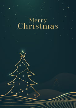 Christmas poster with golden linear waves and Christmas trees on a dark background vector