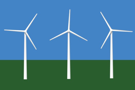 Wind generators, turbines with blades rotating in different directions. vector
