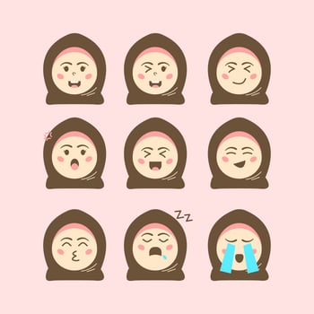 Cute Kids Brown Hijab Girl Face Character Illustration vector