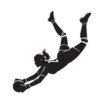 Black Silhouette of Goalkeeper Diving on White Background vector