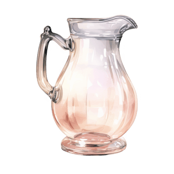 Elegant Glass Pitcher with a Curved Handle and Pink Hues png