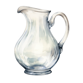 Watercolor painting of a clear glass pitcher with a curved handle. png