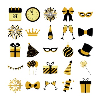 A collection of yellow and black icons for a party or celebration vector