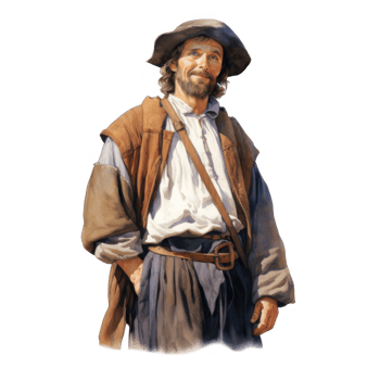 Portrait of a Smiling 17th-Century Man in Rustic Attire png
