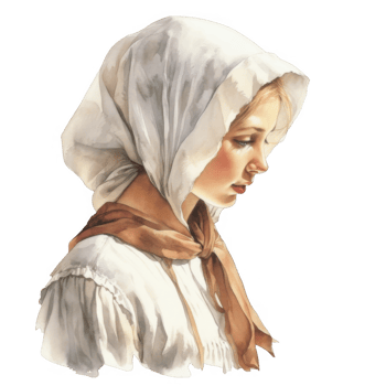 Pensive Young Woman in a White Headscarf and Brown Scarf png