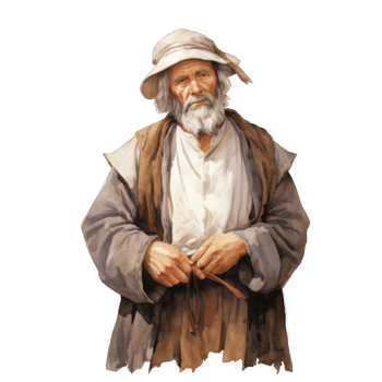 Weathered Elder in Simple Robes, Contemplative Gaze png