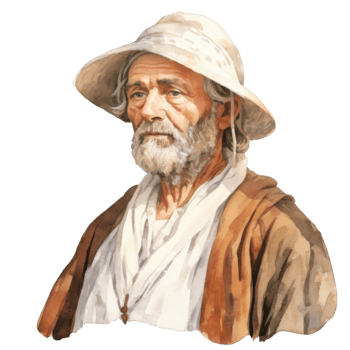 Watercolor Portrait of an Elderly Man in a Wide-Brimmed Hat and Robe png