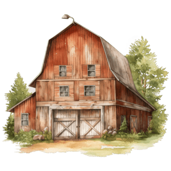 Rustic Red Barn with Wooden Doors and Weathered Exterior png