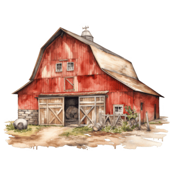 Rustic Red Barn with Wooden Doors and Weathered Exterior png