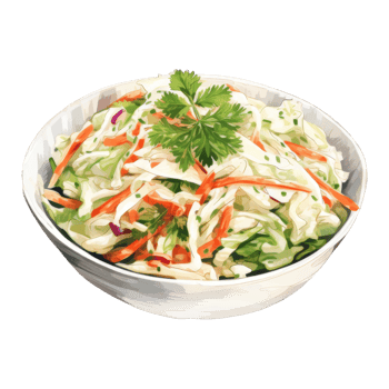 Fresh Coleslaw Salad in a White Bowl, Garnished with Cilantro png