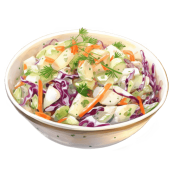 Fresh Coleslaw Salad in a Bowl with Carrot, Cabbage, and Dill Garnish png
