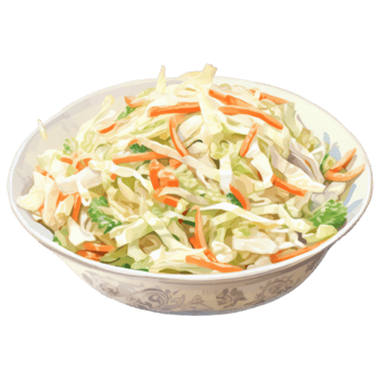 A bowl of fresh coleslaw with shredded cabbage and carrots. png
