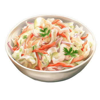 Creamy Coleslaw Salad in a White Bowl, Garnished with Cilantro png