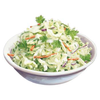 Creamy Coleslaw in a White Bowl, Garnished with Fresh Cilantro png