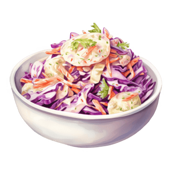 Creamy Coleslaw in a White Bowl Red Cabbage, Carrots, and Dressing png