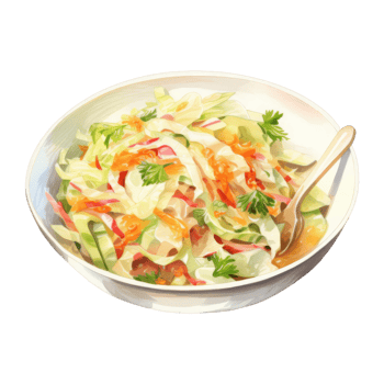 Vibrant Vegetable Salad in a White Bowl with a Wooden Spoon png