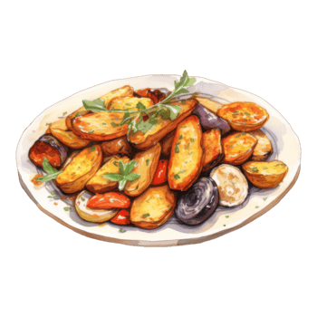Roasted Potato and Vegetable Medley with Herbs on a Plate png