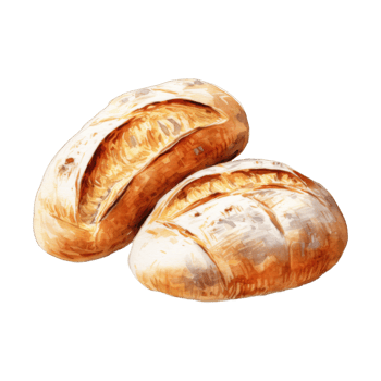 Watercolor Painting of Two Crusty Artisan Loaves of Bread png