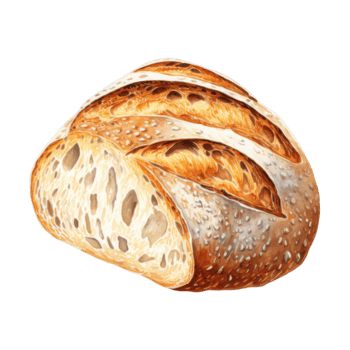 Watercolor Painting of a Crusty Artisan Bread Loaf, Sliced png