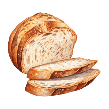 Watercolor Painting of a Crusty Artisan Loaf of Bread, Sliced png