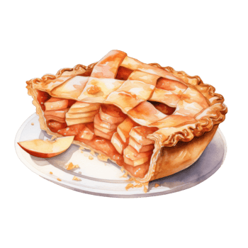 A delectable slice of lattice-topped apple pie, served on a plate. png