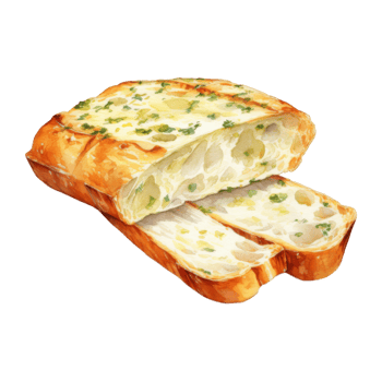 Watercolor Painting of a Delicious, Golden-Brown Garlic Bread Loaf, Sliced png