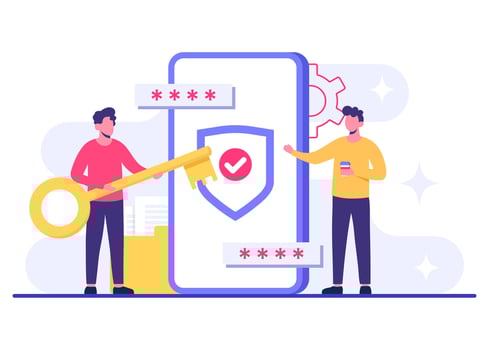 Access secured by password verification, Protection of mobile data and personal information, Password secure data access, Cyber security, Internet security, information privacy, Account protection vector