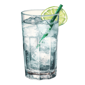 Refreshing Iced Drink with Lime Wedge and Straw in Glass png
