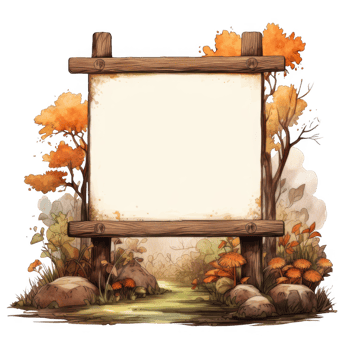 Blank Wooden Signpost in an Autumnal Forest Setting png
