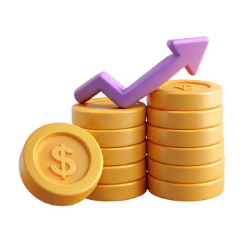 3D coin icon with arrow up illsutration png