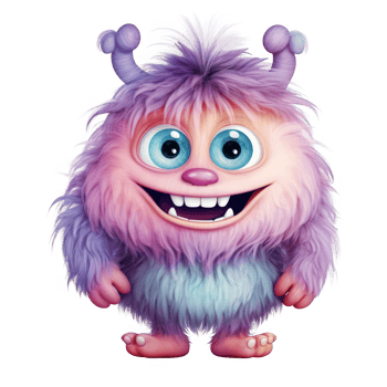 Cheerful Purple and Blue Furry Monster with Big Eyes and a Wide Grin png